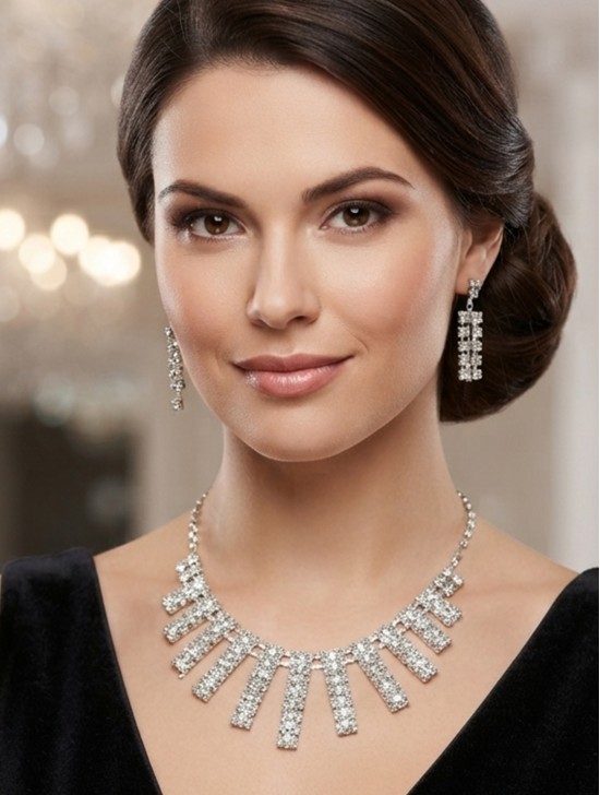 Adjustable Rhinestone Necklace And Earring Set